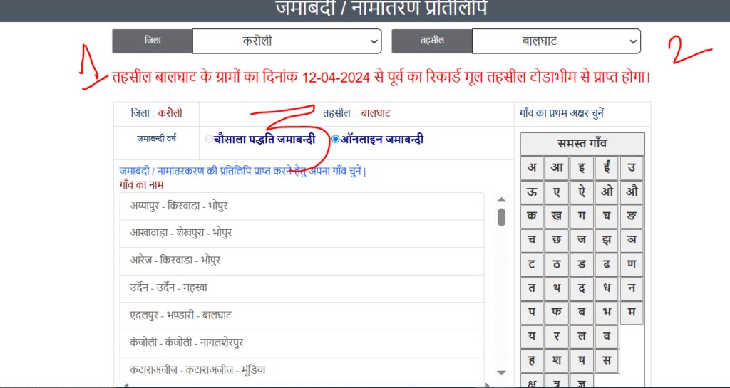 Tehsil and other importan Options
